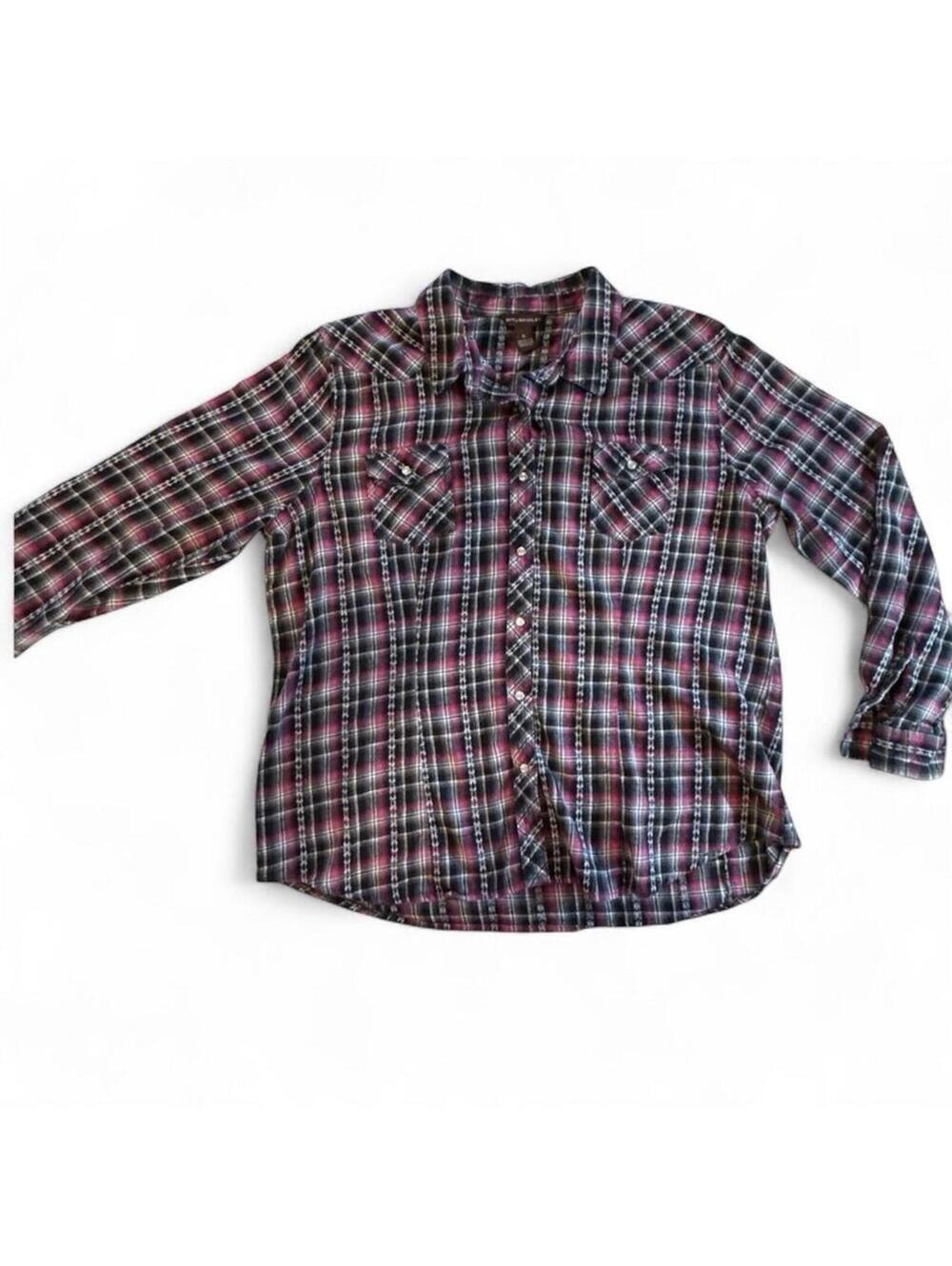 Bit & Bridle Women's XL Plaid Flannel Button-Up Shirt Multicolor Casual